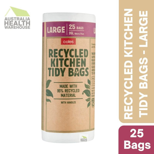Coles Recycled Kitchen Tidy Bags with Handles Large 25 Pack