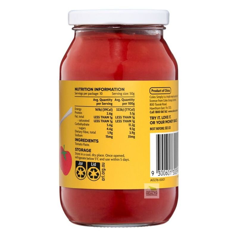 [Expiry: 03/06/2027] Coles Simply Tomato Paste 500g