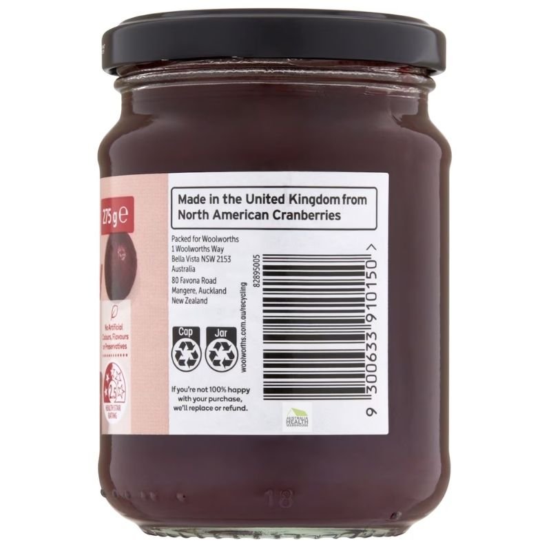 [Expiry: 14/05/2027] Woolworths Cranberry Sauce 275g |Oz Mart