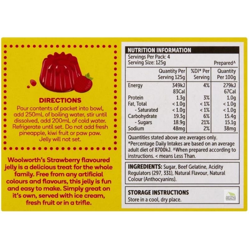 [Expiry Date: 11/11/2026] Woolworths Jelly Strawberry 85g