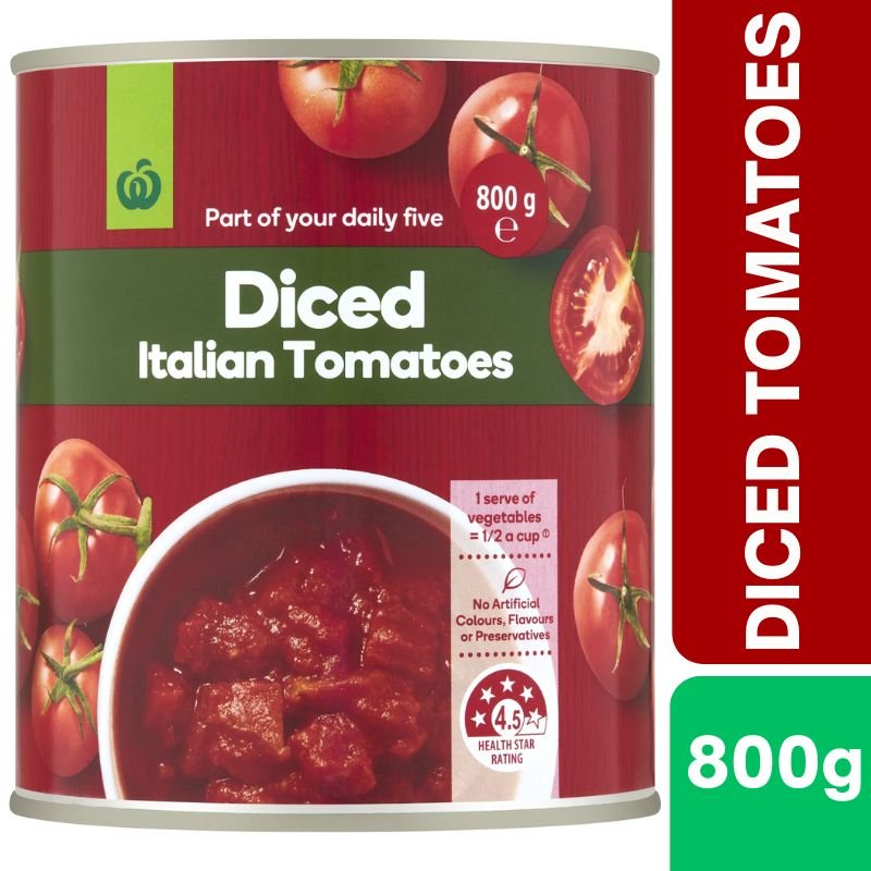 [Expiry Date: 31/07/2028] Woolworths Diced Italian Tomatoes 800g