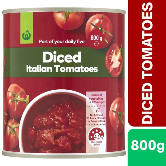 [Expiry Date: 31/07/2028] Woolworths Diced Italian Tomatoes 800g