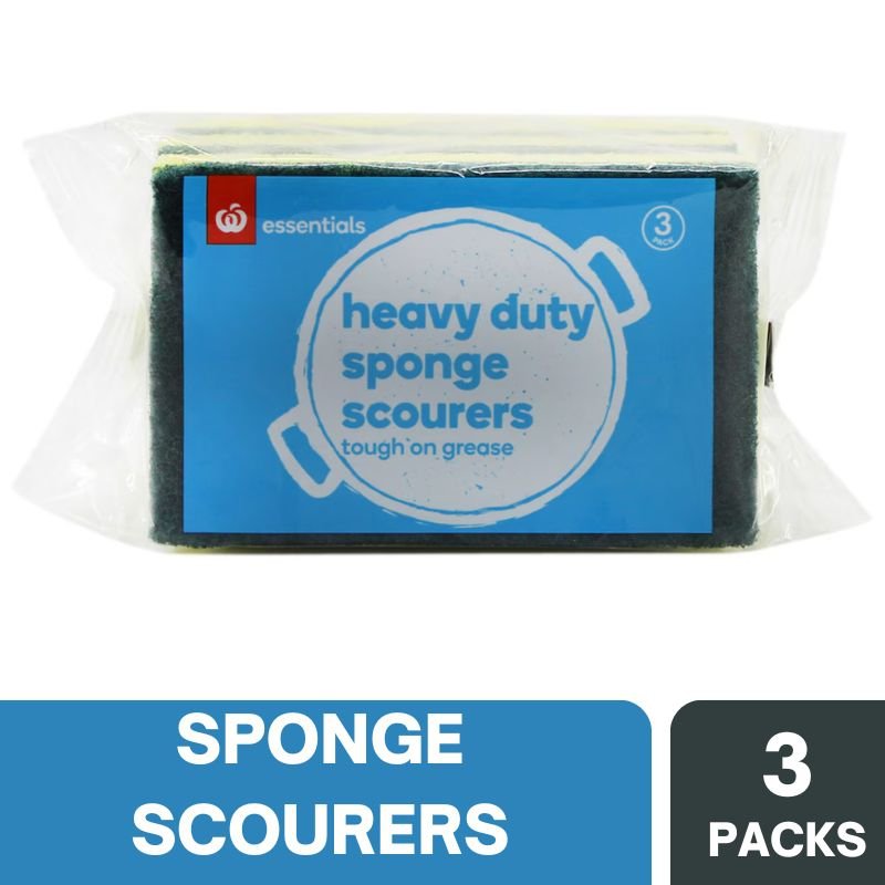 Woolworths Essentials Heavy Duty Sponge Scourers 3 Pack
