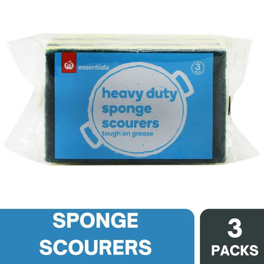 Woolworths Essentials Heavy Duty Sponge Scourers 3 Pack