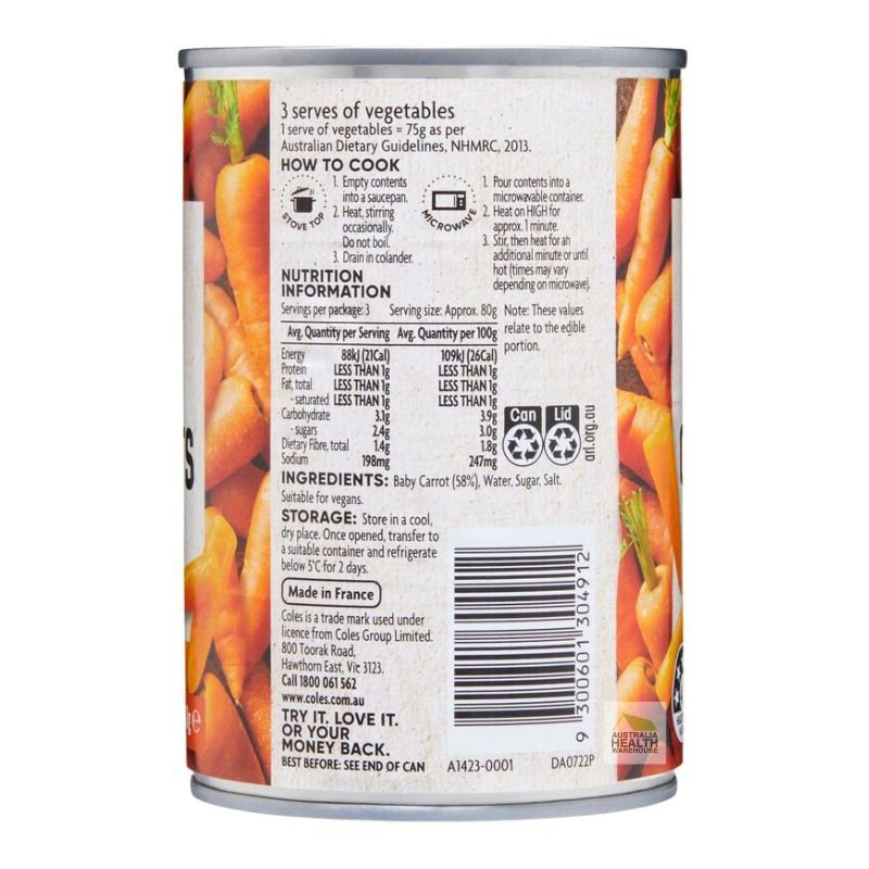 [Expiry Date: 31/08/2027] Coles Baby Carrots 410g