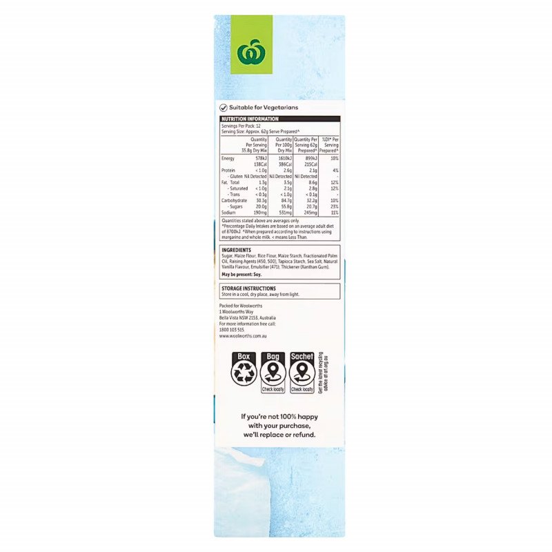 [Expiry Date: 15/12/2026] Woolworths Free From Gluten Vanilla Cake Mix 430g