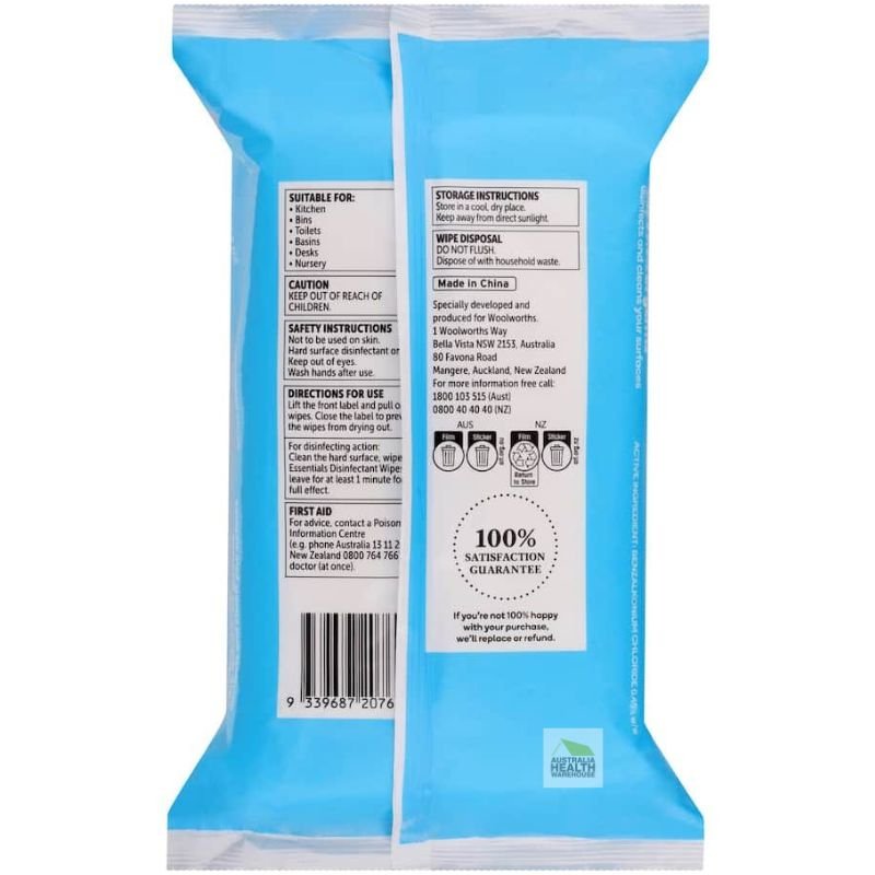[Expiry Date: 24/07/2027]  Woolworths Essentials Household Grade Disinfectant Wipes 120 Pack