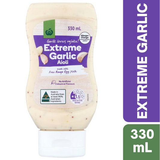 [Expiry: 01/2027] Woolworths Extreme Garlic Aioli 330mL