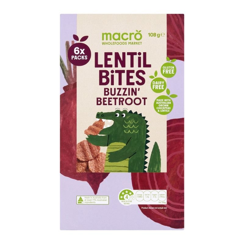 [Expiry: 11/02/2027] Woolworths Macro Lentil Bites Buzzin' Beetroot 6 Packs 108g