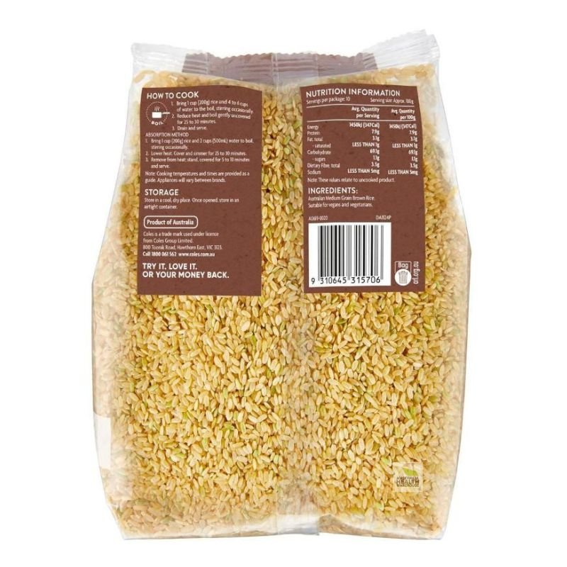 [Expiry Date: 25/08/2026]  Coles Brown Rice 1 kg