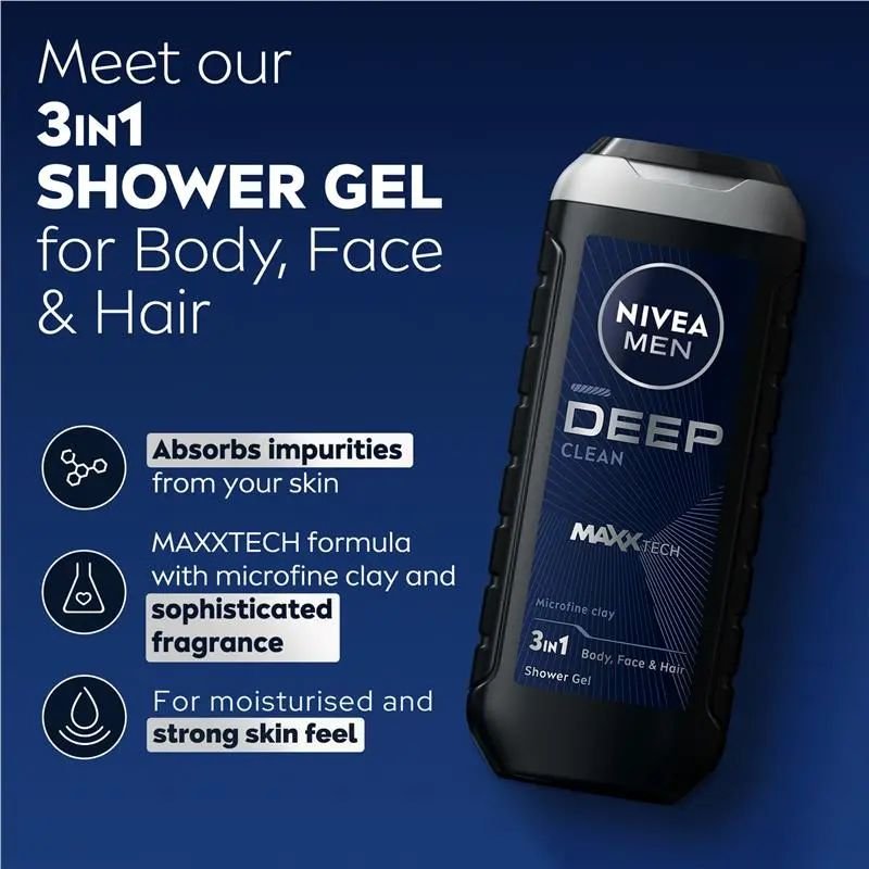 [Expiry: 10/2027] Nivea Men Deep Clean Shower Gel 500mL