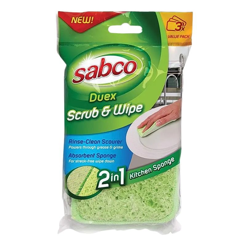 Sabco Duex Scrub & Wipe Kitchen Sponge 3 Pack