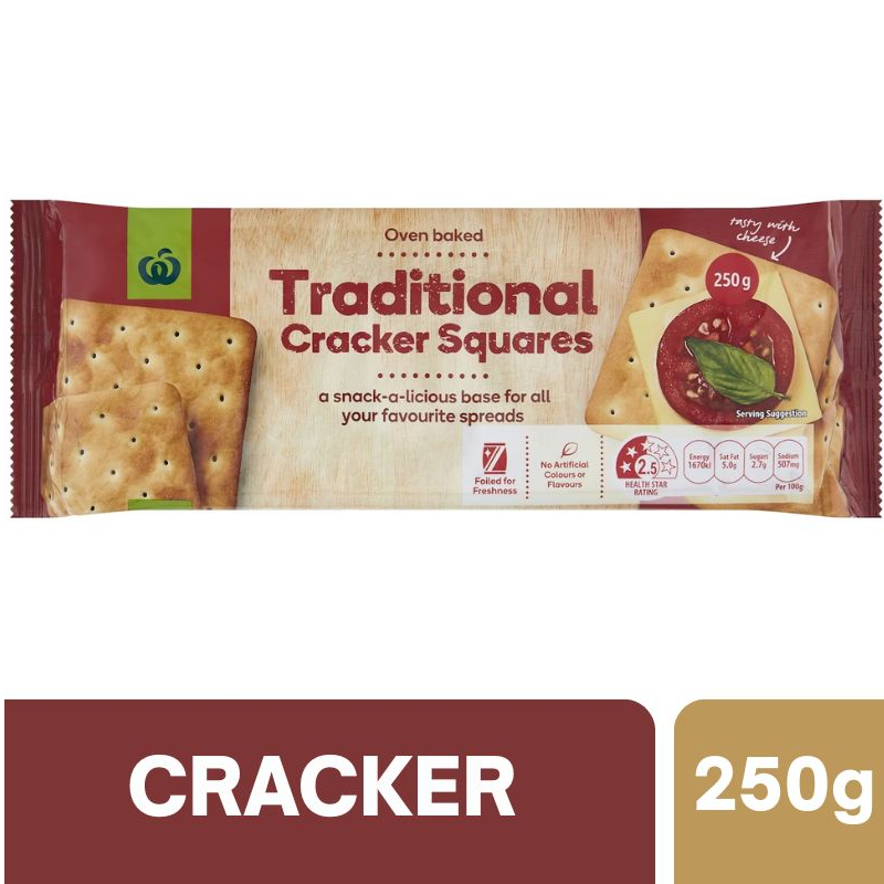 [CLEARANCE Expiry Date: 16/06/2026] Woolworths Traditional Cracker 250g