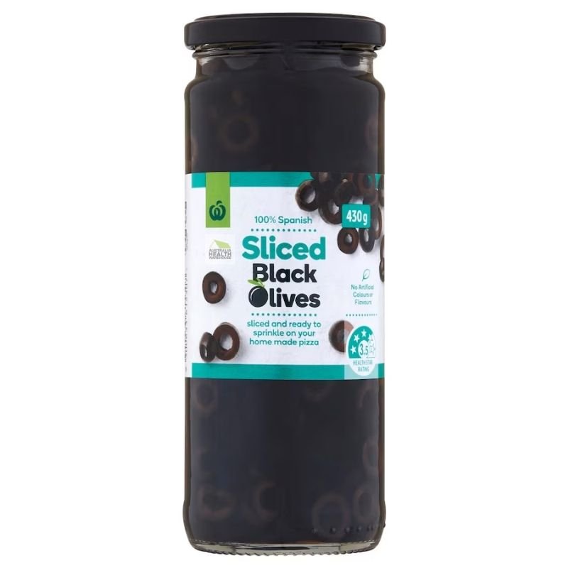 [Expiry: 11/07/2027] Woolworths Sliced Black Olives 430g
