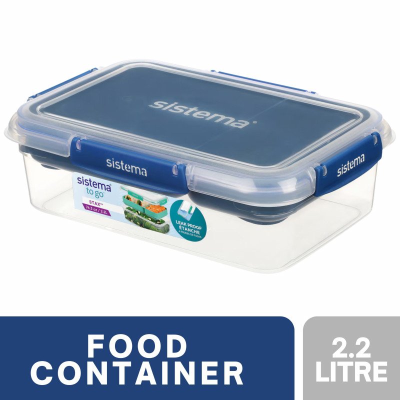 Sistema To Go Rectangle Stax Food Container 2.2 Litre (Blue)