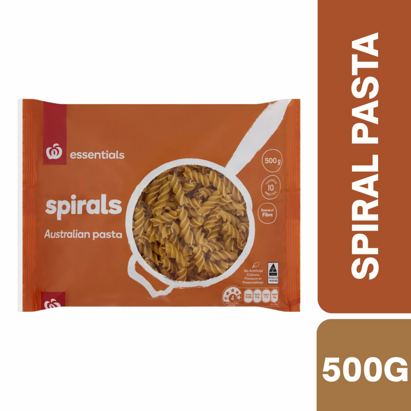 [Expiry Date: 12/08/2027] Woolworth Essentials Spirals Pasta 500g