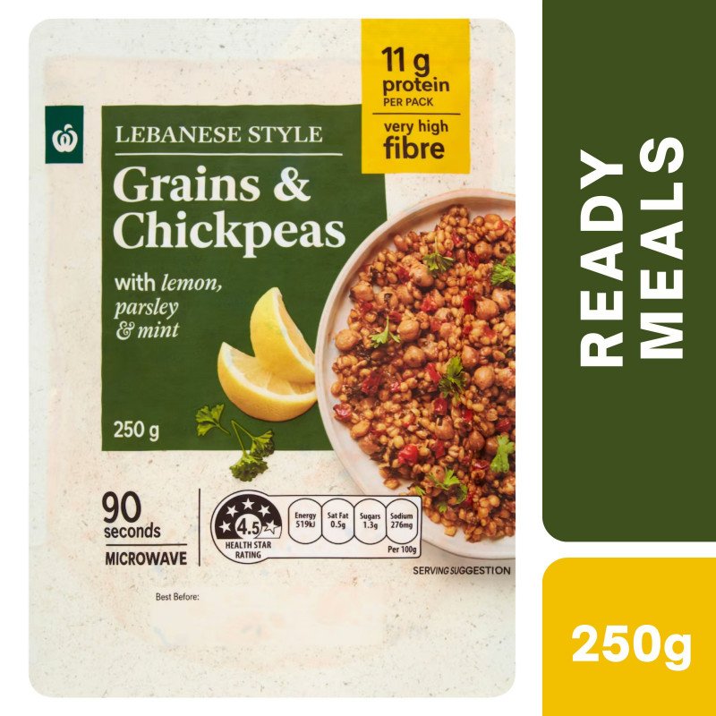 [Expiry Date: 18/05/2026] Woolworths Lebanese Style Grains & Chickpeas 250g