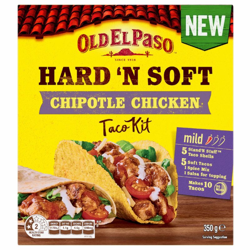 [CLEARANCE Expiry Date: 18/10/2026] Old El Paso Hard N Soft Taco Kit Chipotle 350g