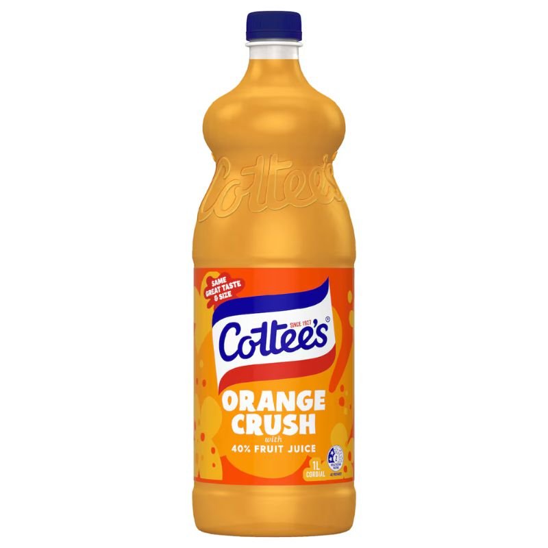 [CLEARANCE Expiry Date: 08/07/2026] Cottee's Orange Crush with 40% Fruit Juice Cordial 1 Litre