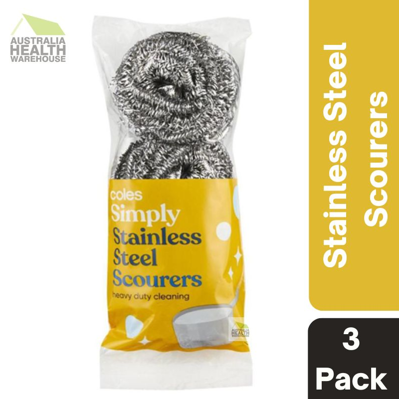 Coles Simply Stainless Steel Scourers 3 Pack