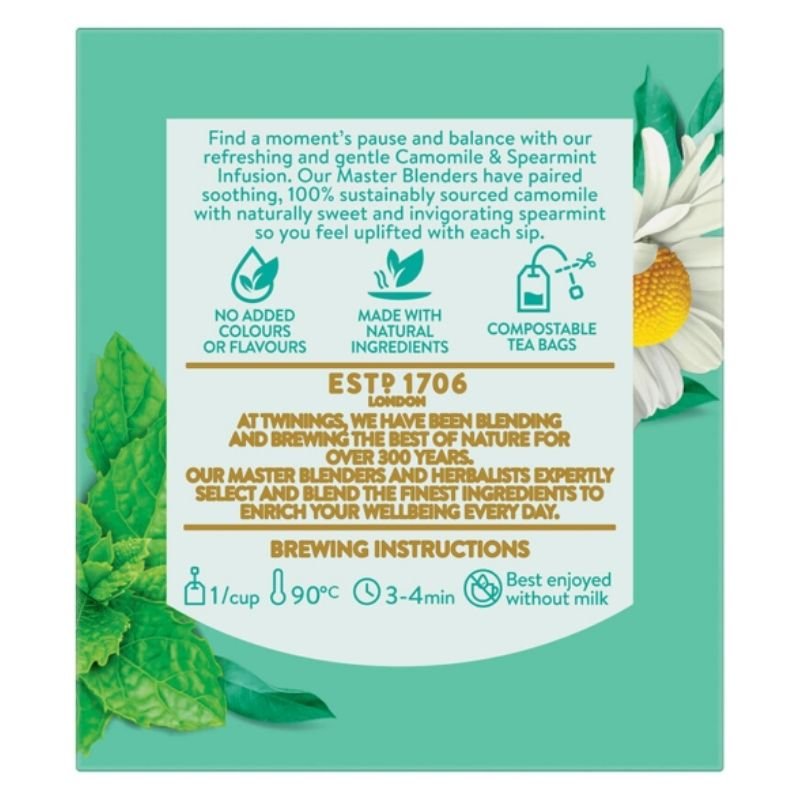 [Expiry: 06/10/2028] Twinings Chamomile & Spearmint Herbal Infusions Tea Bags 10 Pack 15g