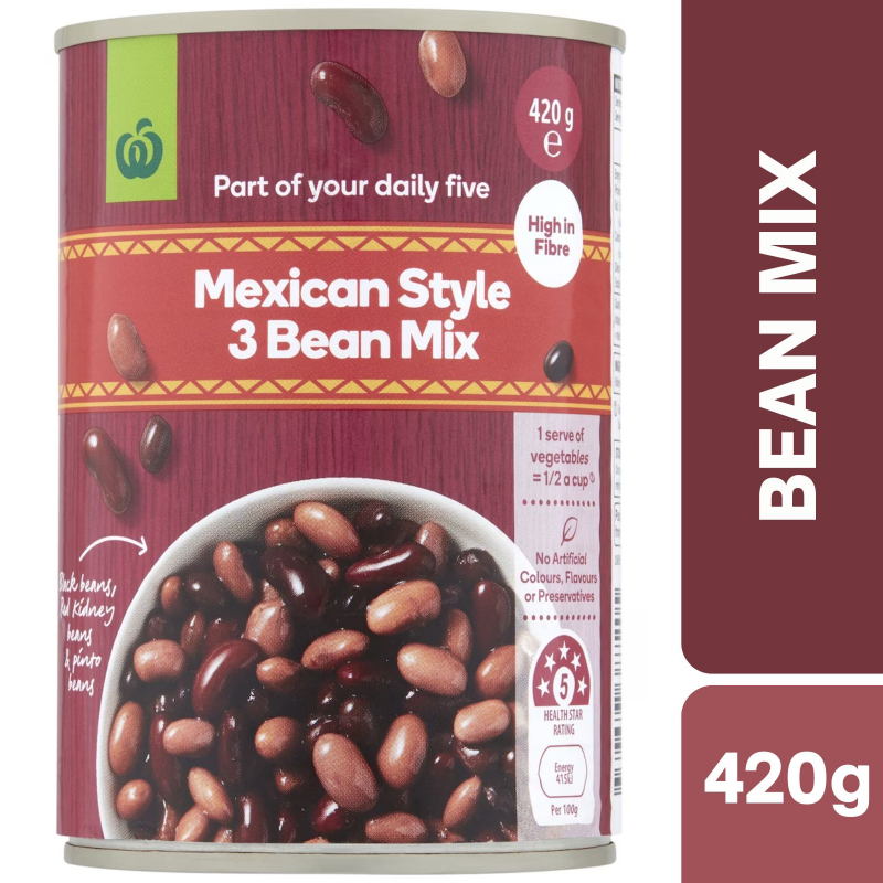 [Expiry Date: 17/06/2028] Woolworths Mexican Style 3 Bean Mix 420g