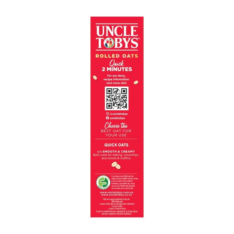 [Expiry: 10/02/2027] Uncle Tobys Rolled Oats Quick Porridge 500g