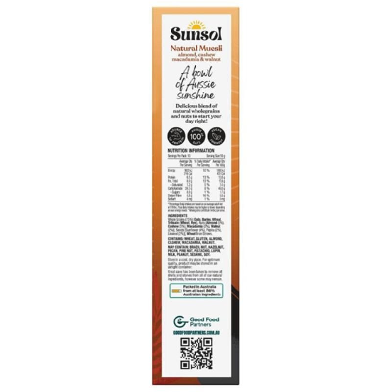 [Expiry Date: 06/02/2027] Sunsol Natural Muesli Almond Cashew Macadamia & Walnut 500g