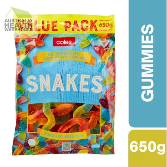 [CLEARANCE Expiry: 16/04/2026] Coles Snakes Lollies 650g