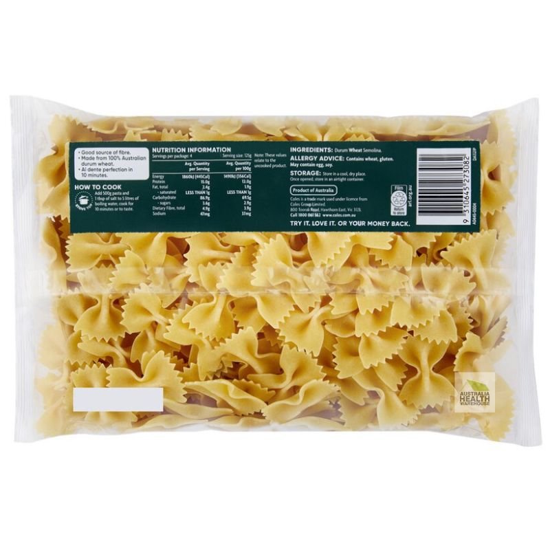 [Expiry: 14/06/2027] Coles Durum Wheat Pasta Bowties 500g