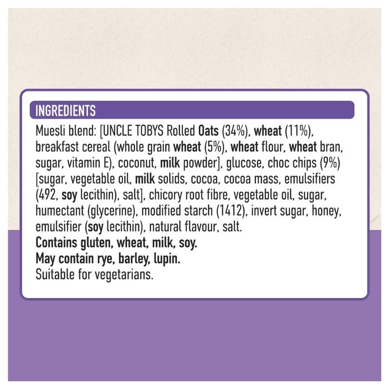 Uncle Tobys Muesli Bars Chewy Choc Chip 6 Pack 185g
