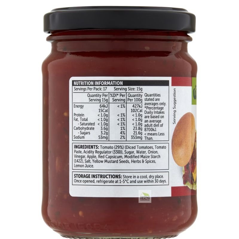 [Expiry Date: 10/08/2027] Woolworths Tomato Relish 260g
