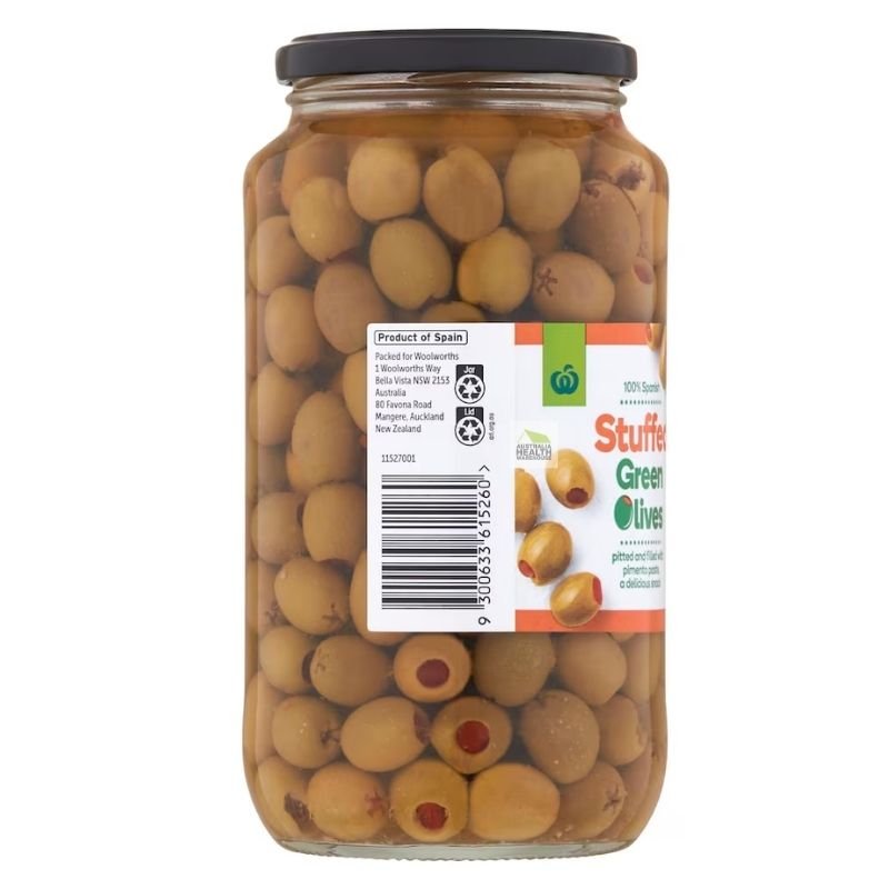 [Expiry: 18/07/2027] Woolworths Stuffed Green Olives 935g