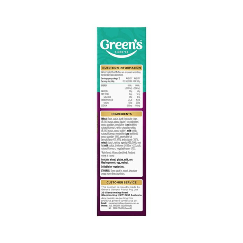 Green's Deluxe Triple Choc Muffin Mix 425g