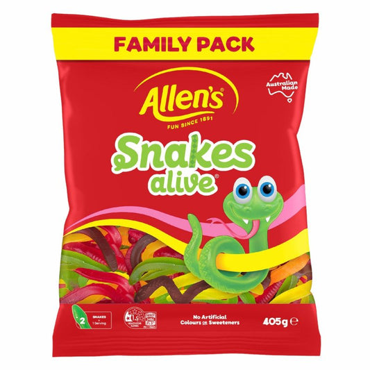 [Expiry: 02/2027] Allen's Snakes Alive Lollies Family Pack 405g