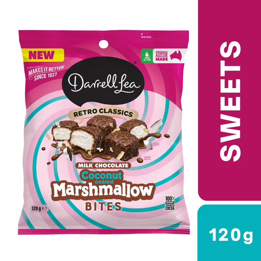 [CLEARANCE Expiry: 01/12/2026] Darrell Lea Coconut Marshmallow Bites Milk Chocolate 120g