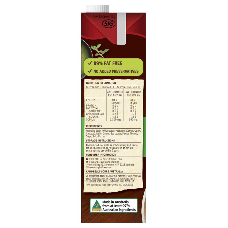 [Expiry Date: 06/05/2027] Campbell's Real Stock Vegetable 1Litre