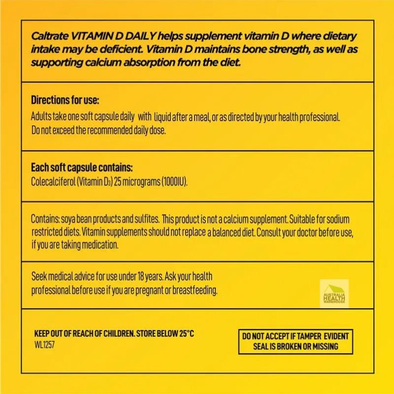 [Expiry: 07/2027] Caltrate Vitamin D3 1000iu 300 Soft Capsules