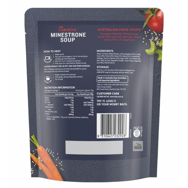 [Expiry: 24/12/2026] Coles Classics Minestrone Soup Pouch 430g