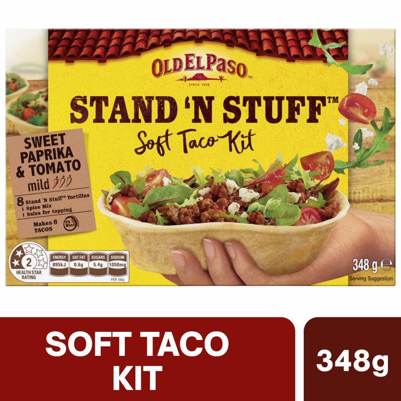 [CLEARANCE Expiry Date: 28/10/2026] Old El Paso Stand 'N Stuff Soft Taco Kit Mexican Style 348g