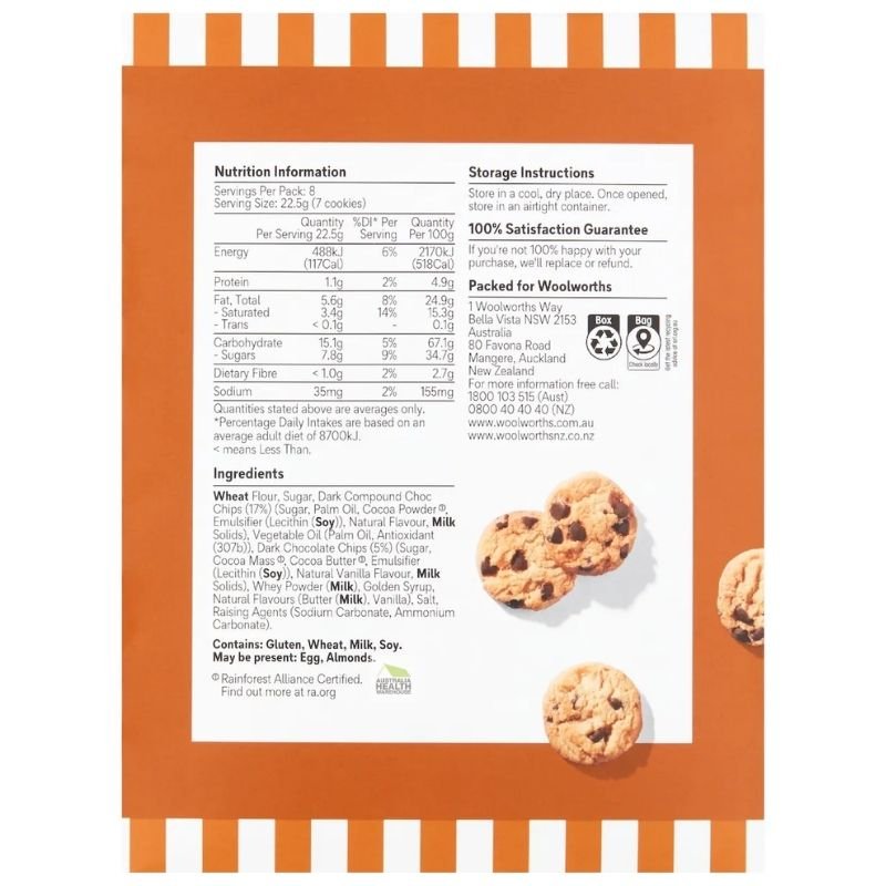 [CLEARANCE Expiry Date: 24/07/2026] Woolworths Choc Chip Cookies Minis 8 Pack