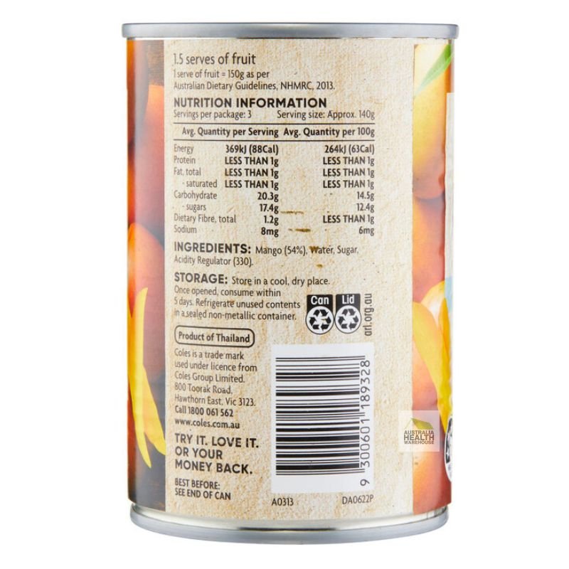 [Expiry Date: 15/10/2026] Coles Mango Slices In Syrup 425g