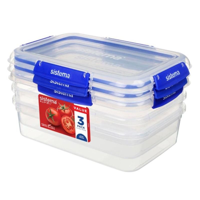 Sistema KLIP IT Plus Rectangle Food Storage Container 2.2 Litre x 3 Pack