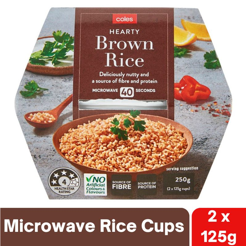 [Expiry Date: 24/12/2026]  Coles Hearty Brown Microwave Rice Cups (2 x 125g) 250g