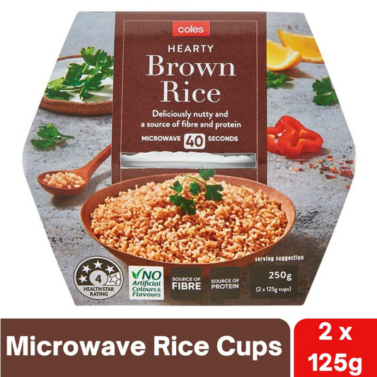 [Expiry Date: 24/12/2026]  Coles Hearty Brown Microwave Rice Cups (2 x 125g) 250g