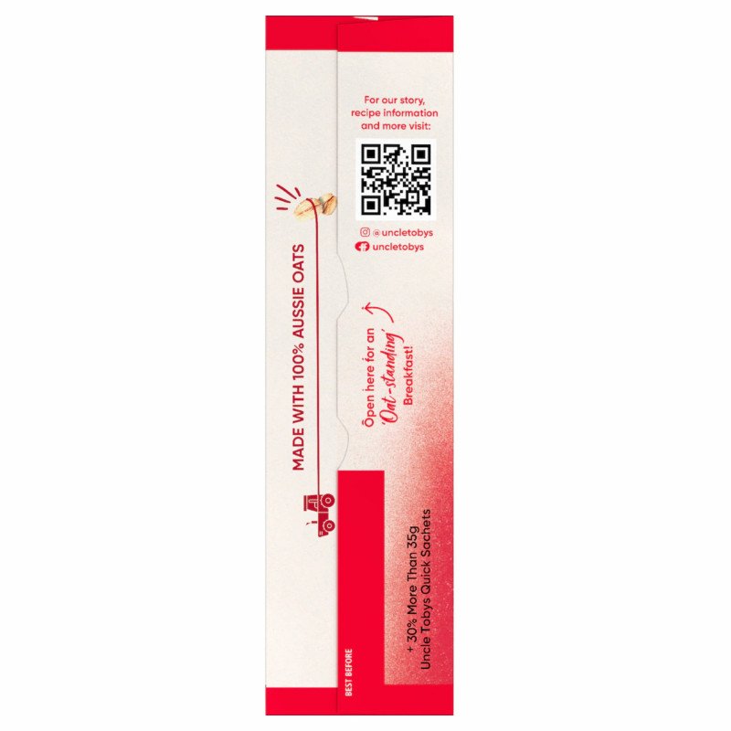 [Expiry Date: 11/08/2027] Uncle Tobys Oats Quick Sachets Original Big Bowl Porridge 8 Pack 368g