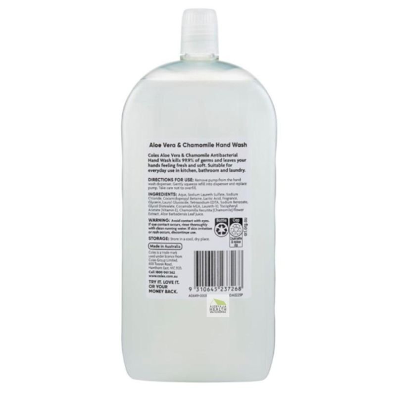 Coles Antibacterial Hand Wash Refill Aloe Vera & Chamomile 1 Litre