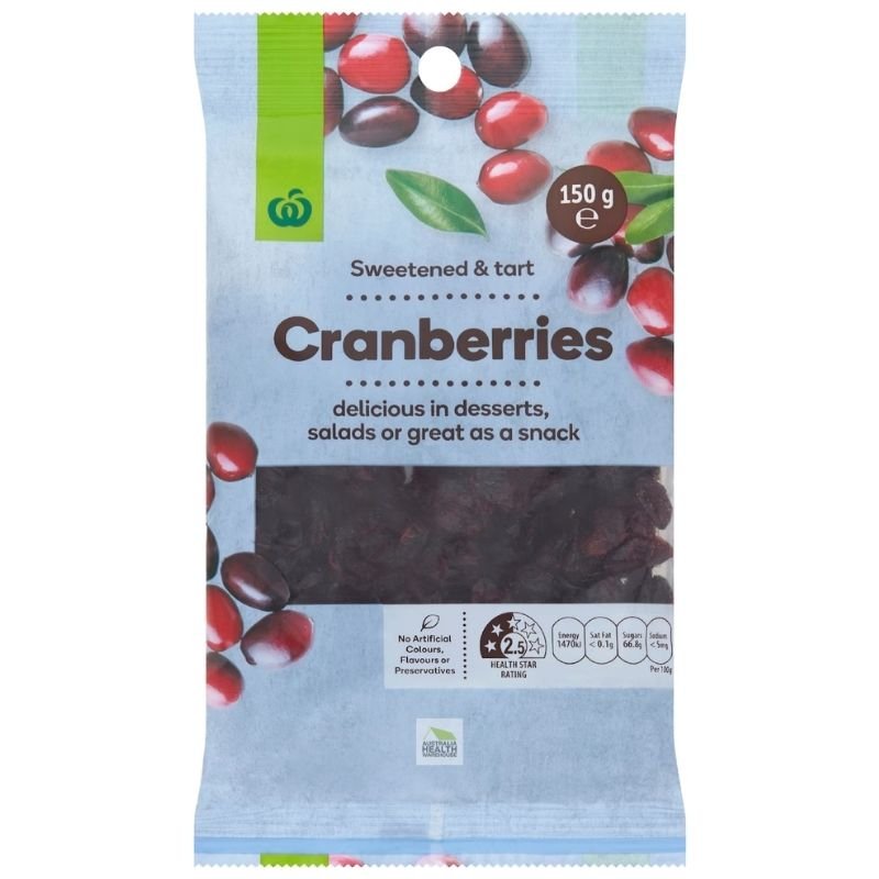 [Expiry: 11/09/2026] Woolworths Cranberries 150g