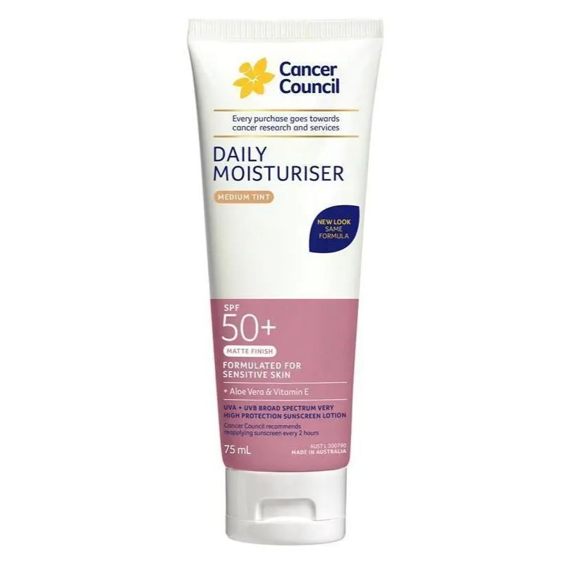 [Expiry: 04/2028] Cancer Council SPF 50+ Face Day Wear Moisturiser Face Matte Medium Tint 75ml Tube