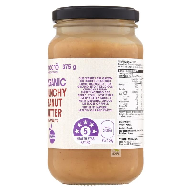 [Expiry: 04/09/2026] Woolworths Macro Organic Crunchy Peanut Butter 375g